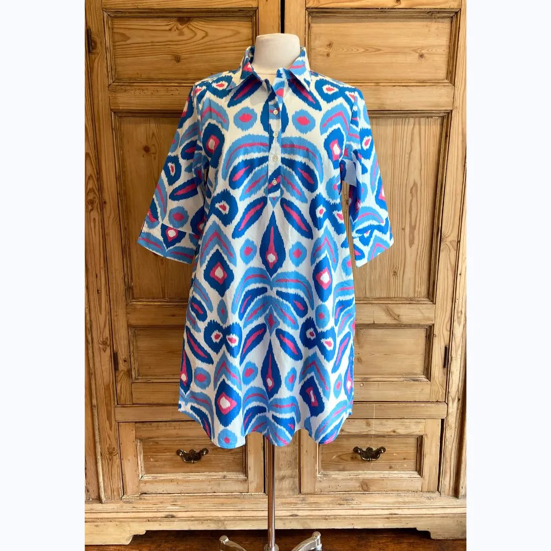 Short Blue/Pink Ikat Tunic Dress