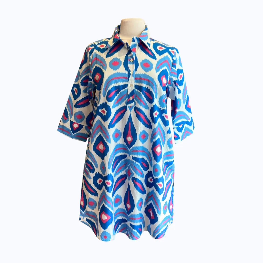 Short Blue/Pink Ikat Tunic Dress