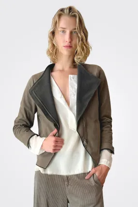 Short Zipped Waxed Leather Lined Jacket - Taupe