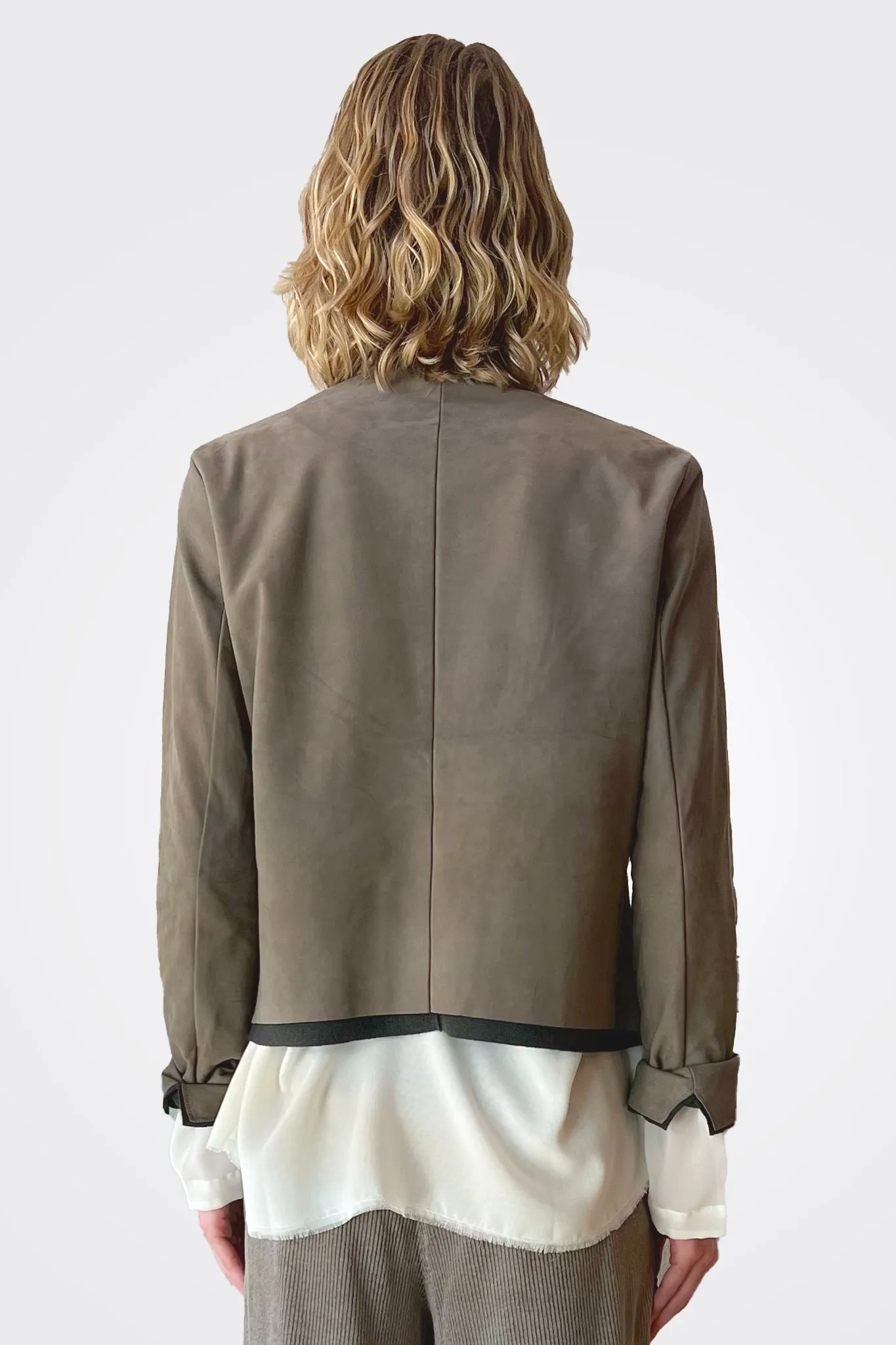 Short Zipped Waxed Leather Lined Jacket - Taupe