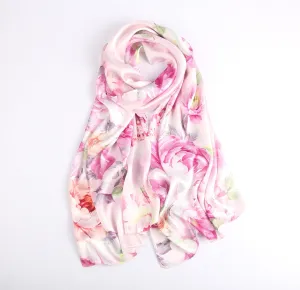 Silk Scarf Collections|Blossom Range|China Rose Design|Pink|Long Silk Scarf