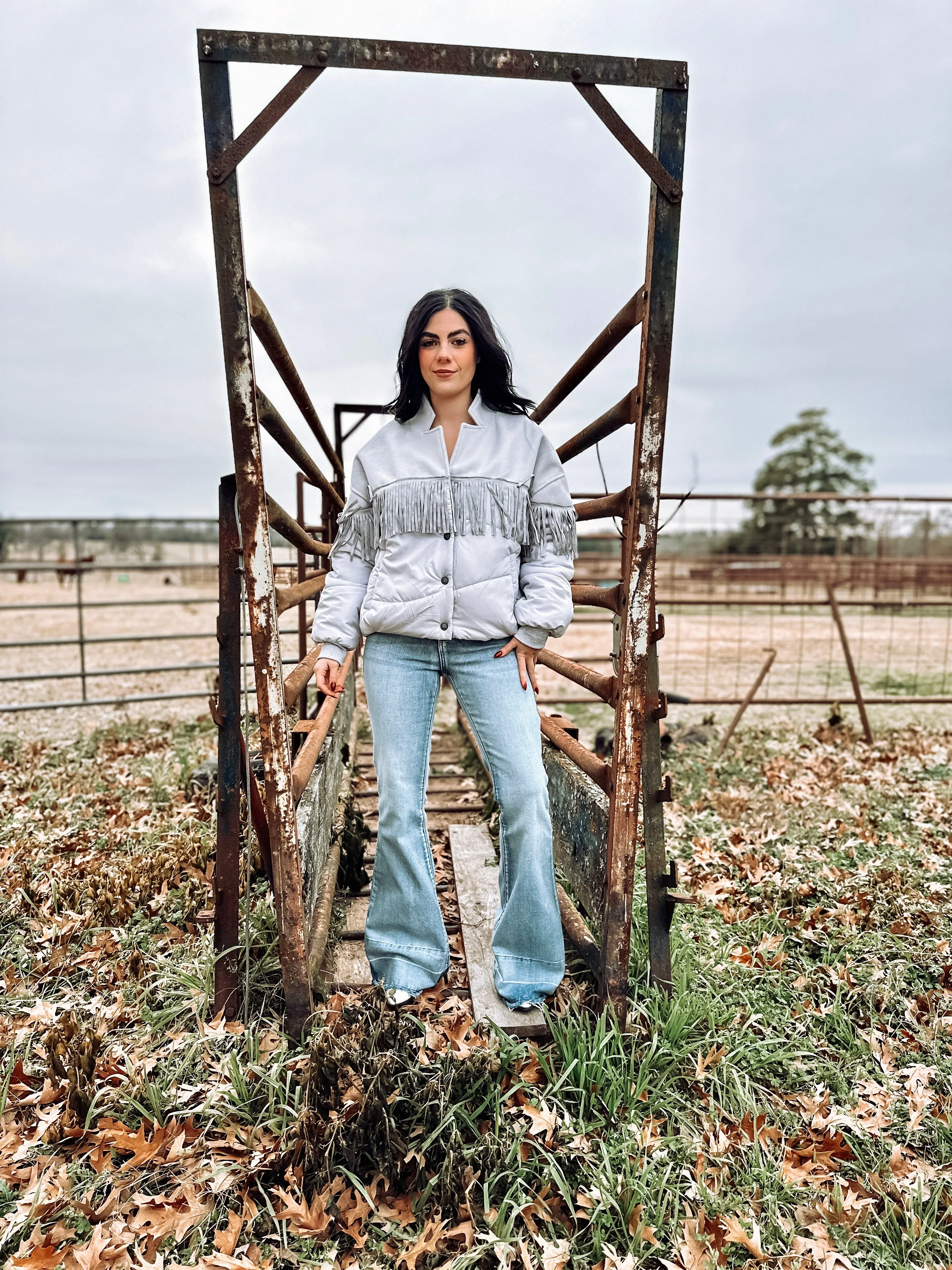 Silver fringe puffer jacket