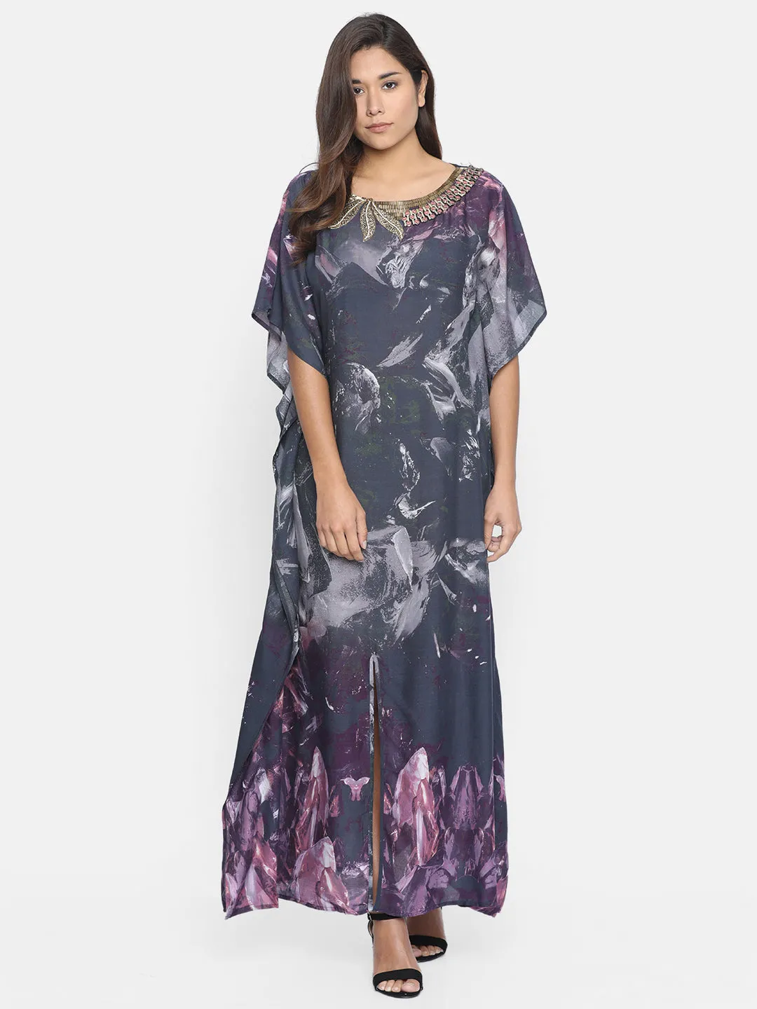 SMUDGED SKY EMBELLISHED KAFTAN DRESS - (Clearance - Final Sale)