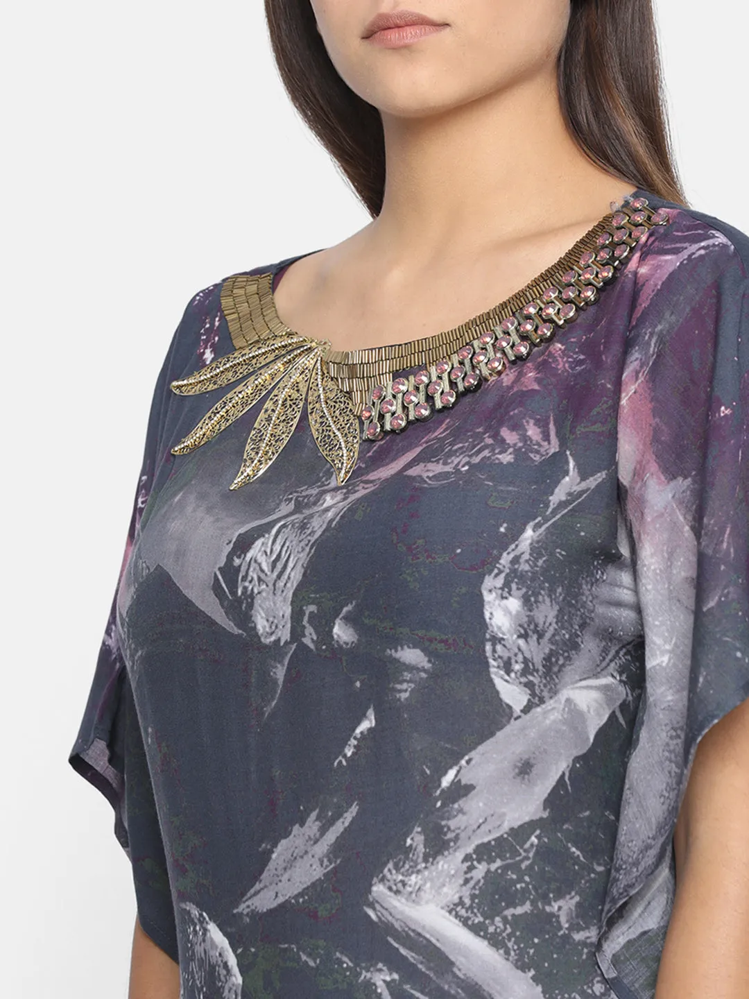 SMUDGED SKY EMBELLISHED KAFTAN DRESS - (Clearance - Final Sale)