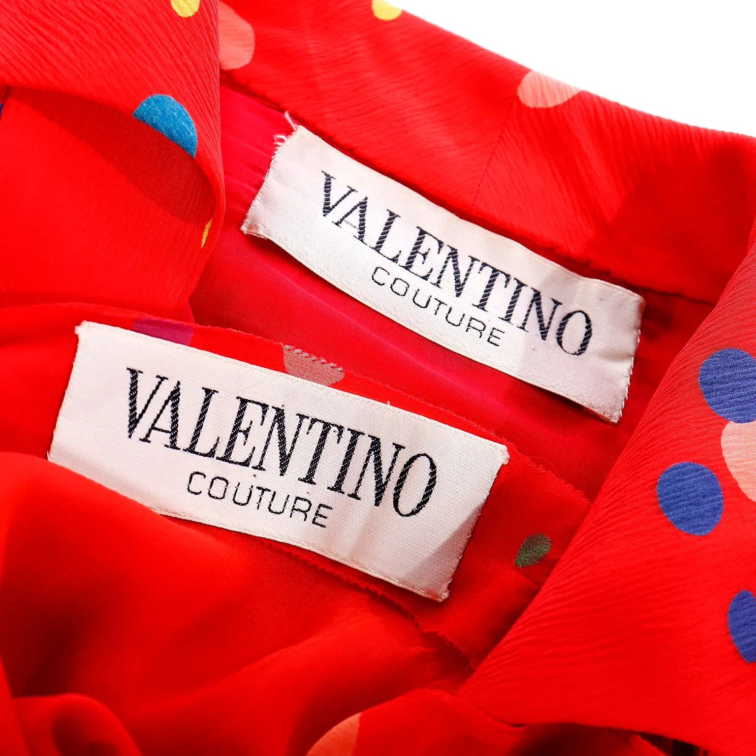 S/S 1979 Valentino Couture 3pc Red Polka Dot Silk Pants Blouse & Jacket