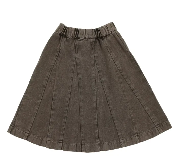 Taupe Denim Pleated Skirt