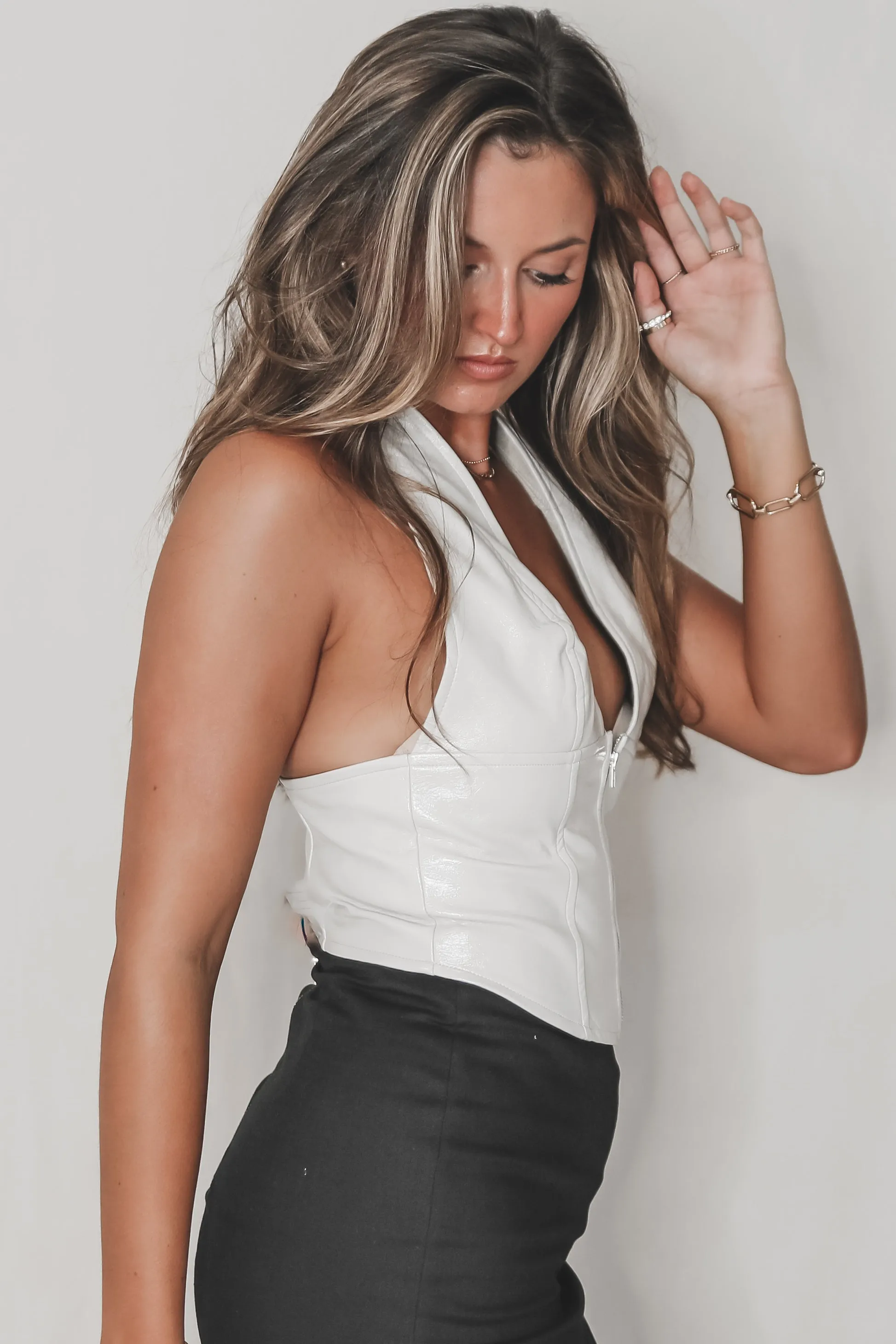 Tell Me All About It Taupe Grey Halter