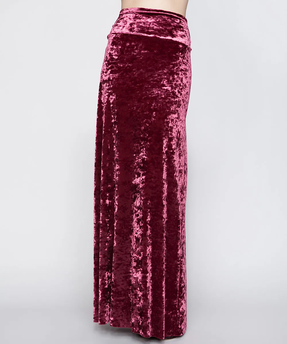 THE ARABELLA VELVET MAXI SKIRT IN MAGENTA