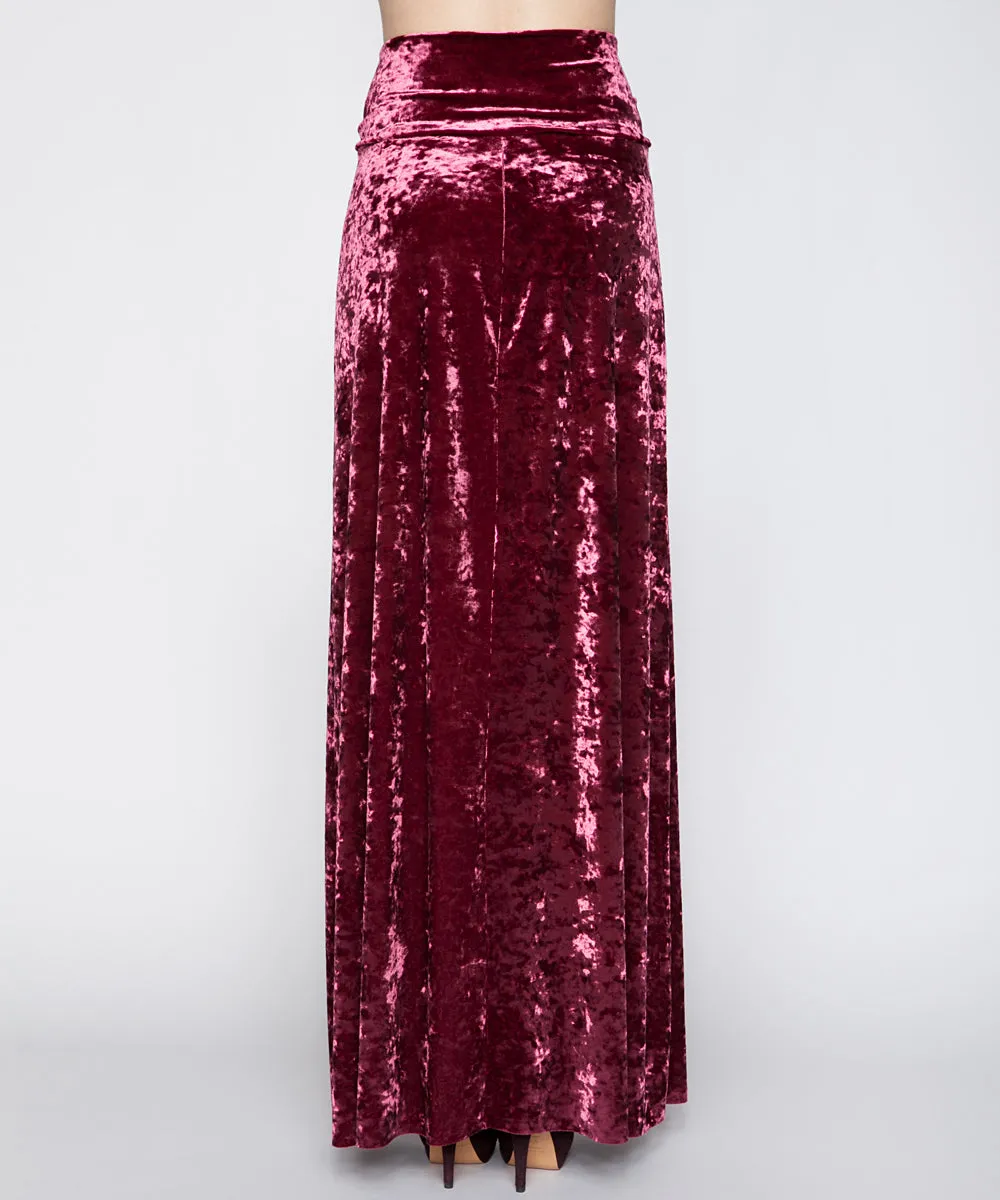 THE ARABELLA VELVET MAXI SKIRT IN MAGENTA