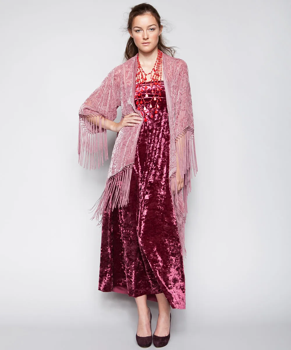 THE ARABELLA VELVET MAXI SKIRT IN MAGENTA