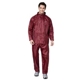 THE CLOWNFISH Waterproof Standard Length Rain Coat For Men With Pants Polyester Reversible Double Layer Rain Coat For Men Rain Jacket Suit Inner Mobile Pocket With Storage Bag(Maroon),X-Large