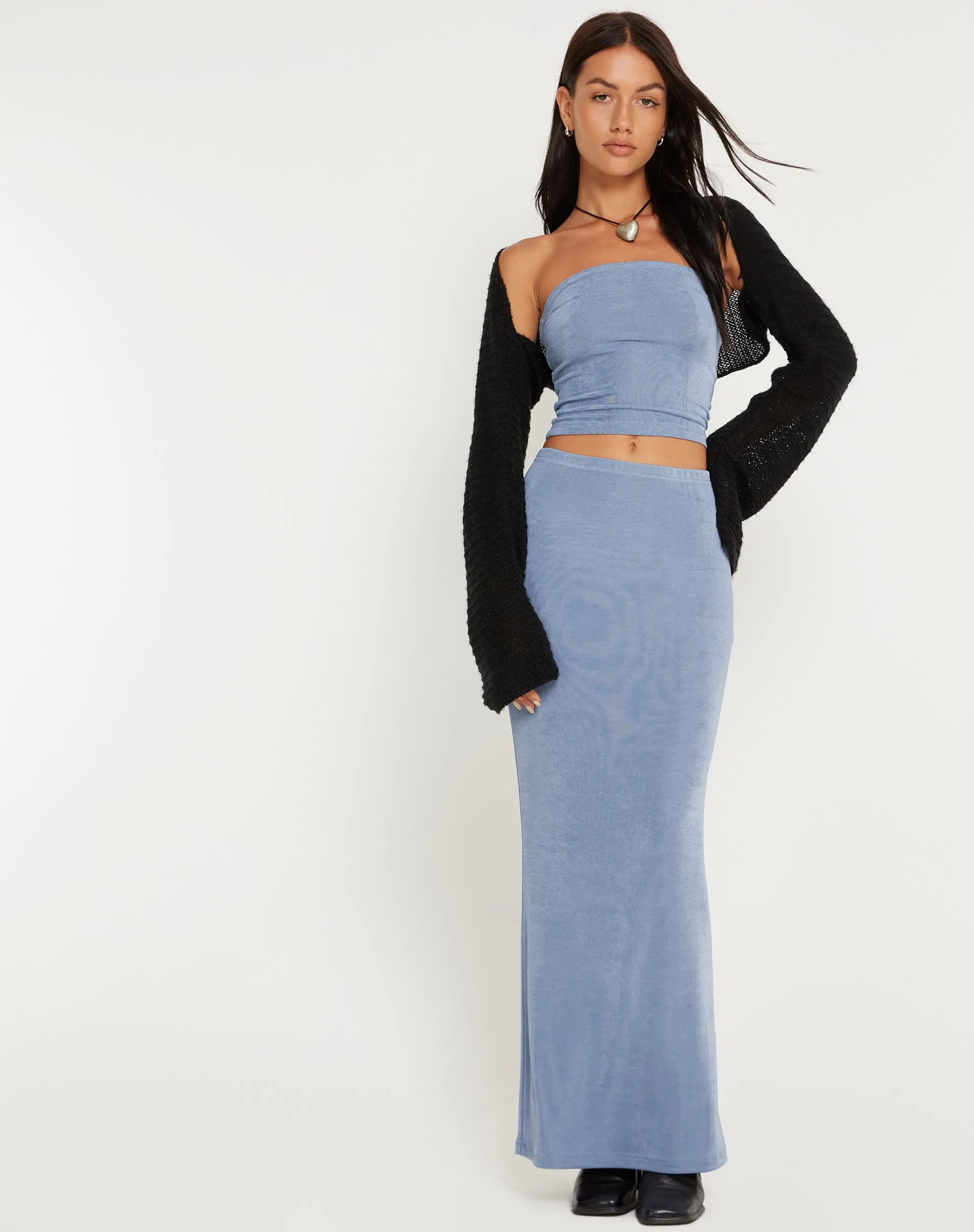 Tiska Bandeau Crop Top in Slate Blue