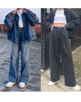 Tuck wide denim pants