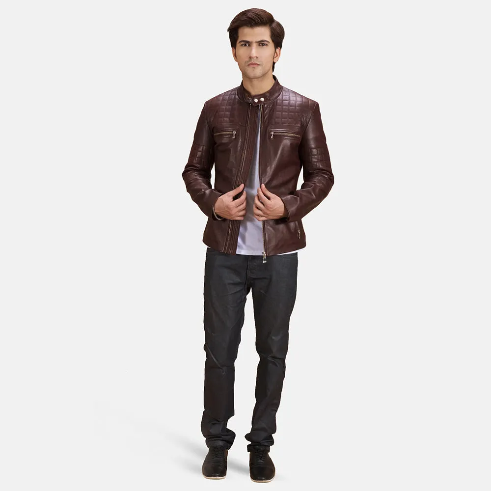 Urbane Quilted Maroon Leather Biker Jacket