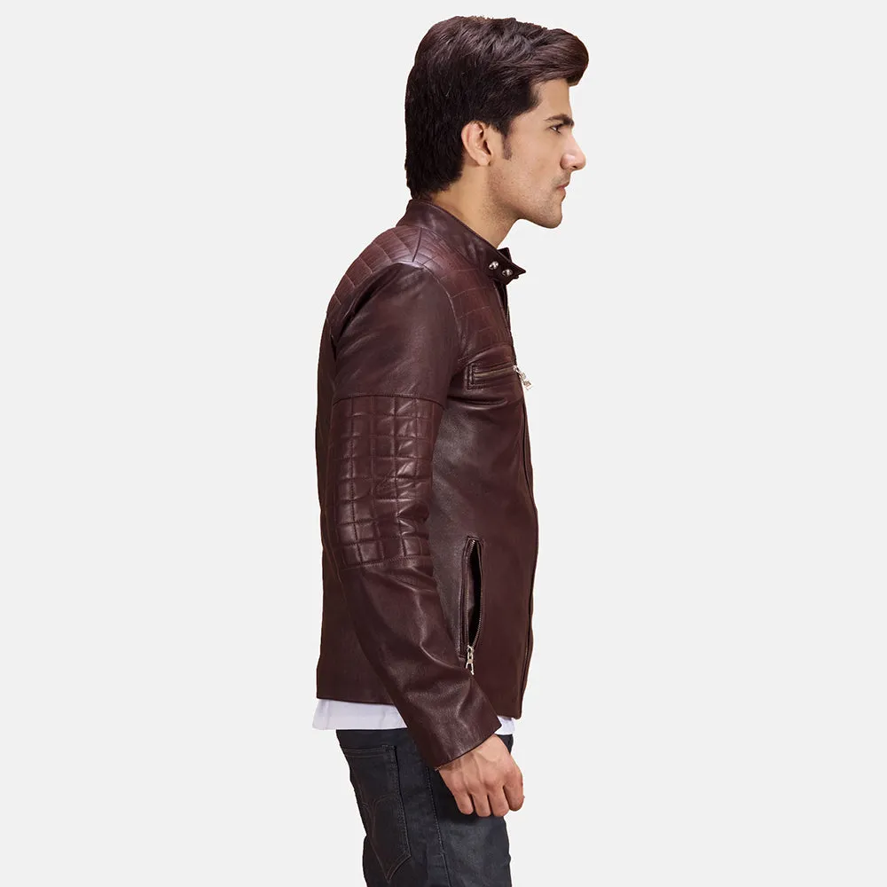 Urbane Quilted Maroon Leather Biker Jacket