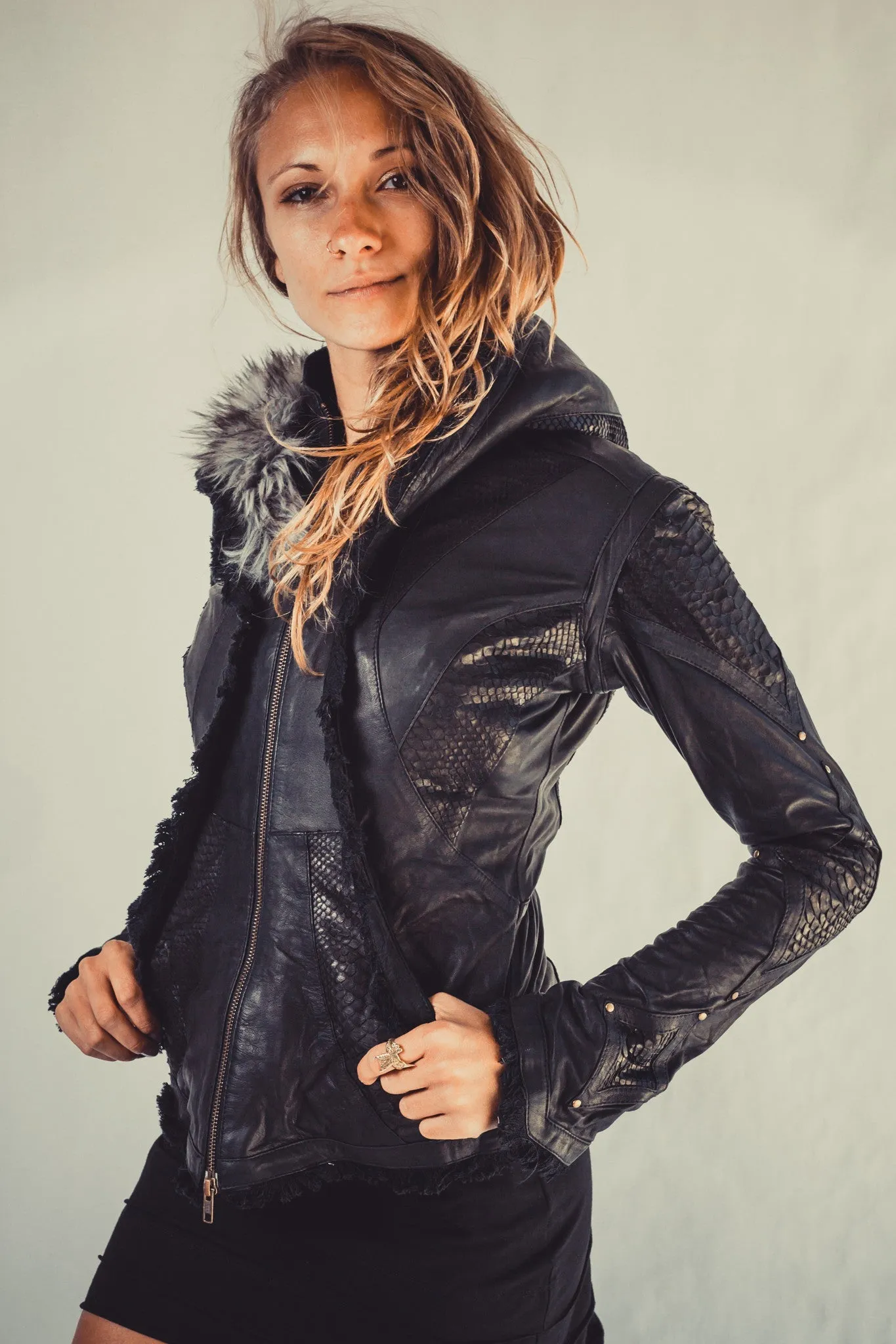 Victory Womens Cut Python Leather Jacket