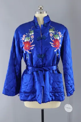 Vintage 1950s Royal Blue Satin Embroidered Jacket