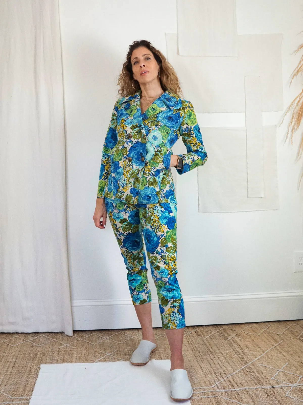 Vintage 50's Floral Barkcloth Pant Set