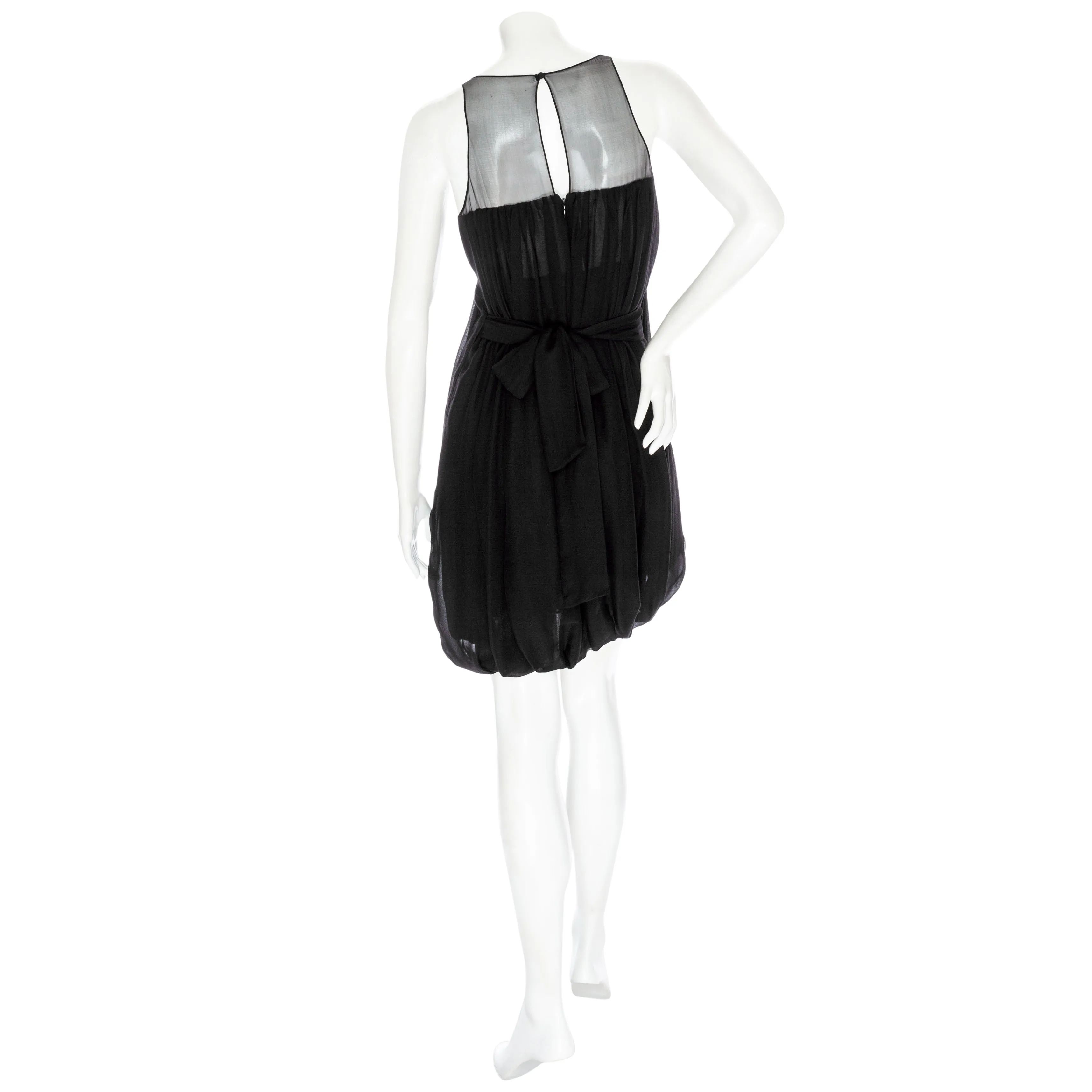 Vintage Black Silk Chiffon Sleeveless Dress and Satin Trim Jacket Set