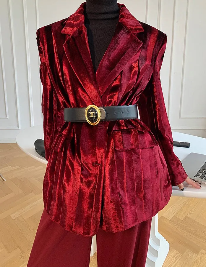 WANXO wine red acetate velvet suit jacket  new high-end silhouette coat- Serena