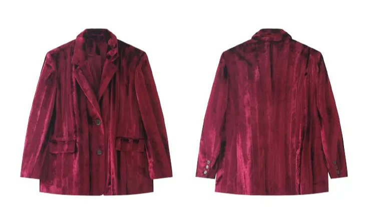 WANXO wine red acetate velvet suit jacket  new high-end silhouette coat- Serena