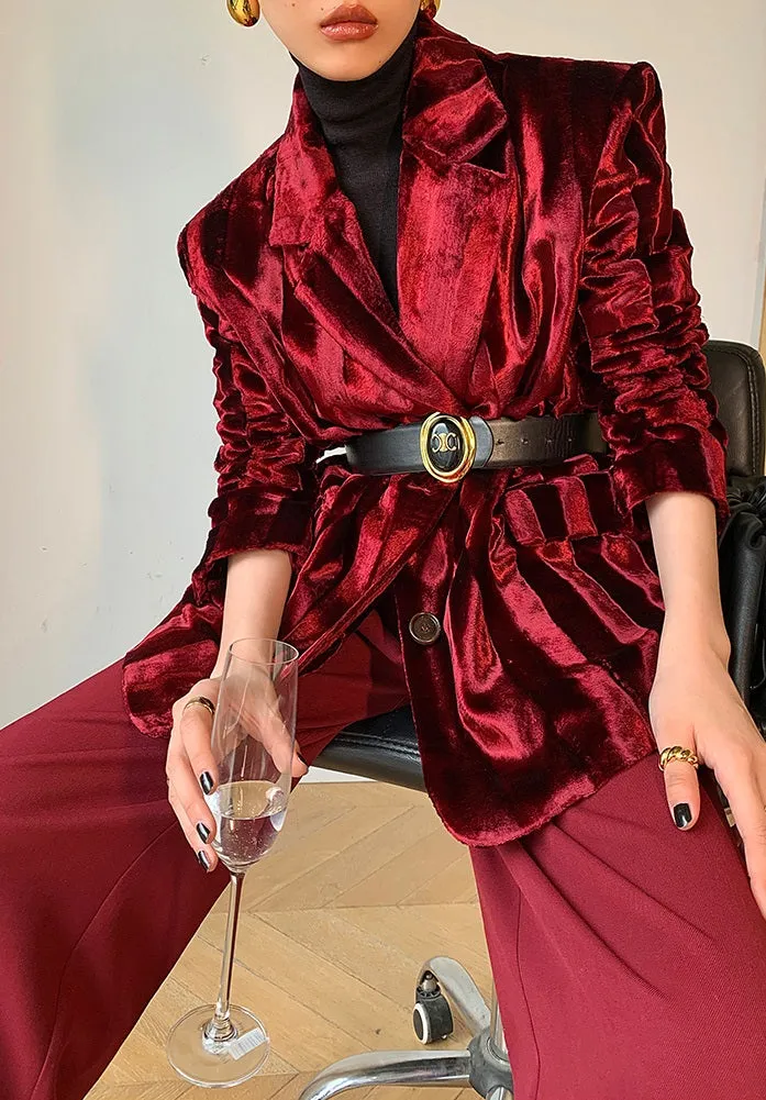 WANXO wine red acetate velvet suit jacket  new high-end silhouette coat- Serena