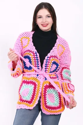 Women's Floral Crochet V Neck Hooded jacket pattern