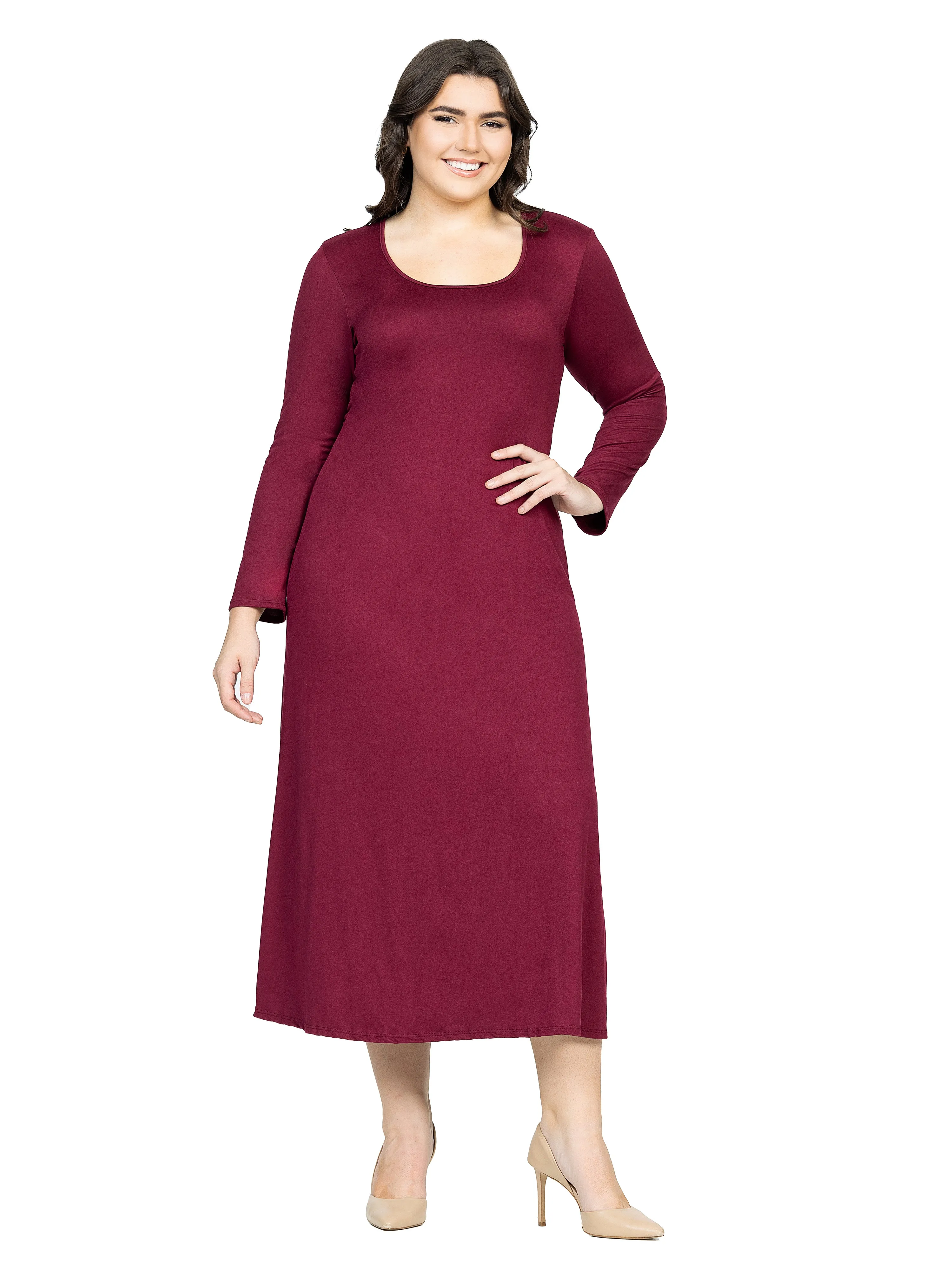 Womens Long Sleeve Plus Size Maxi Dress