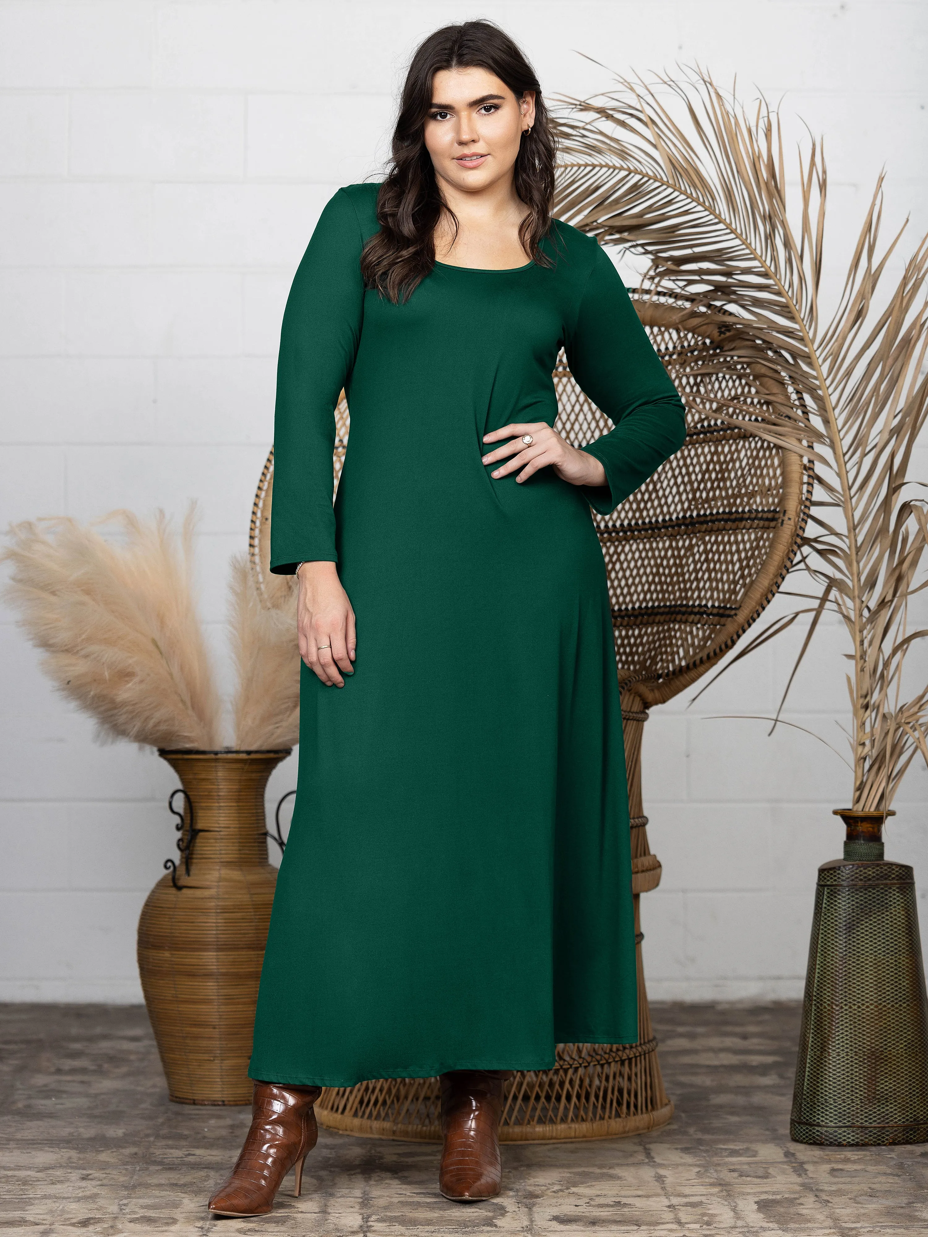 Womens Long Sleeve Plus Size Maxi Dress