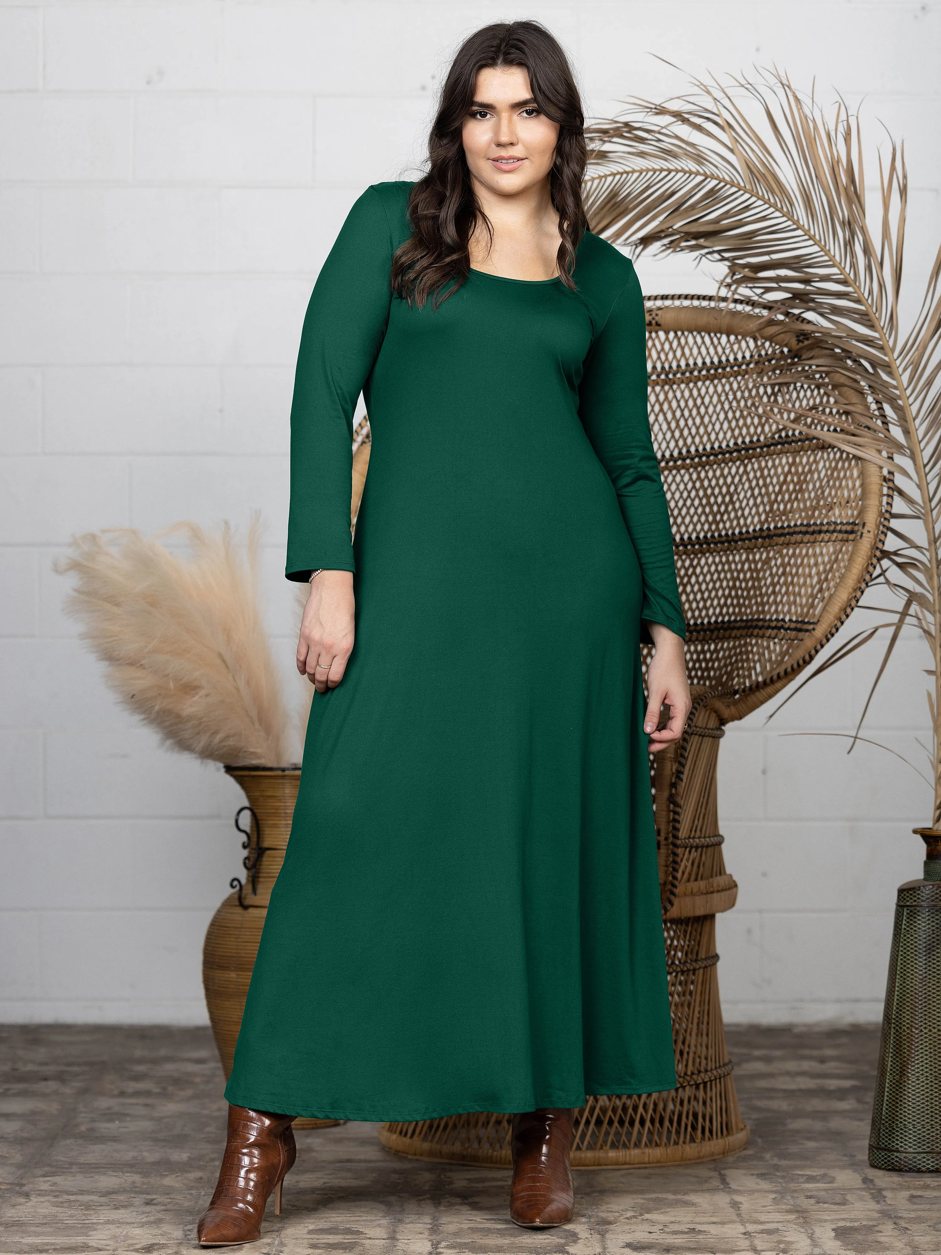 Womens Long Sleeve Plus Size Maxi Dress