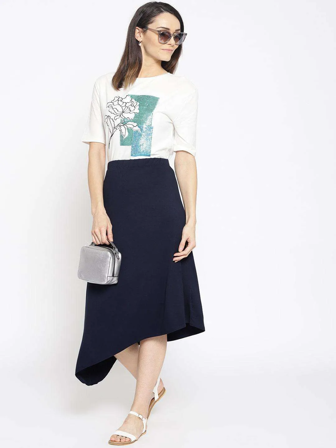 Women's Navy Viscose Elastane Knit Skirt