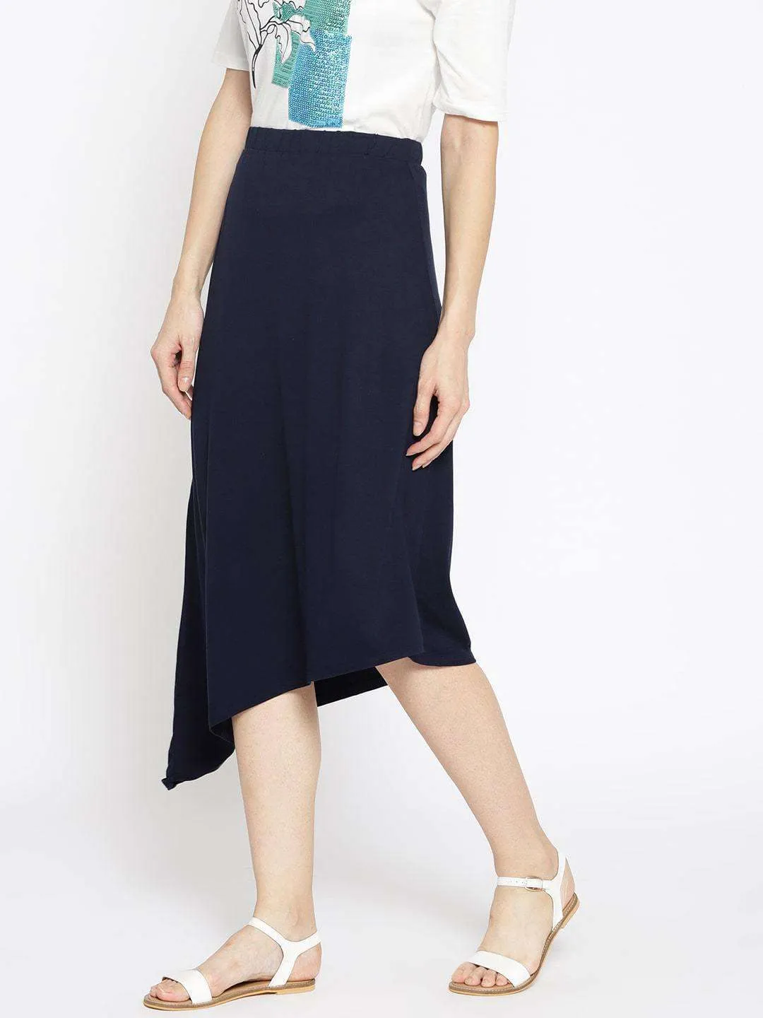 Women's Navy Viscose Elastane Knit Skirt