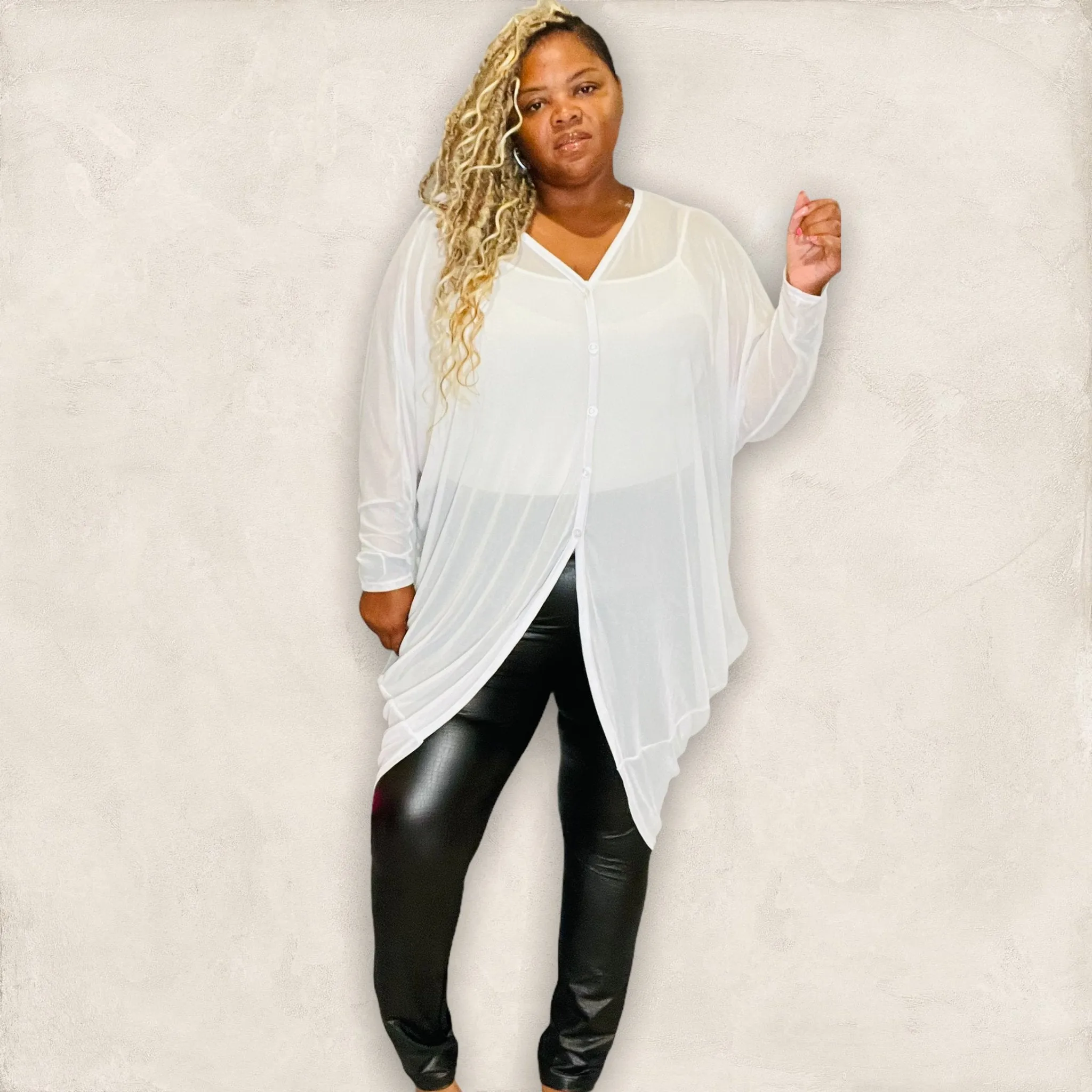 Women's Plus Size White Mesh Tunic / Cover up