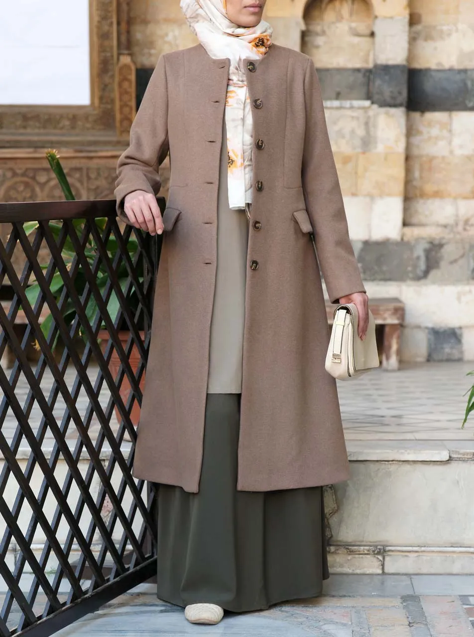 Wool Collarless Coat