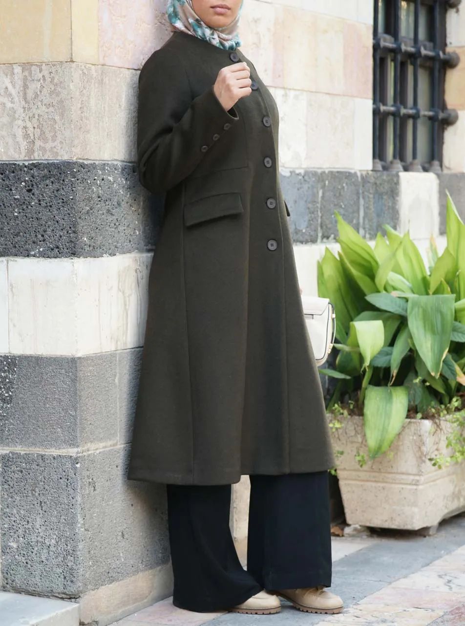 Wool Collarless Coat