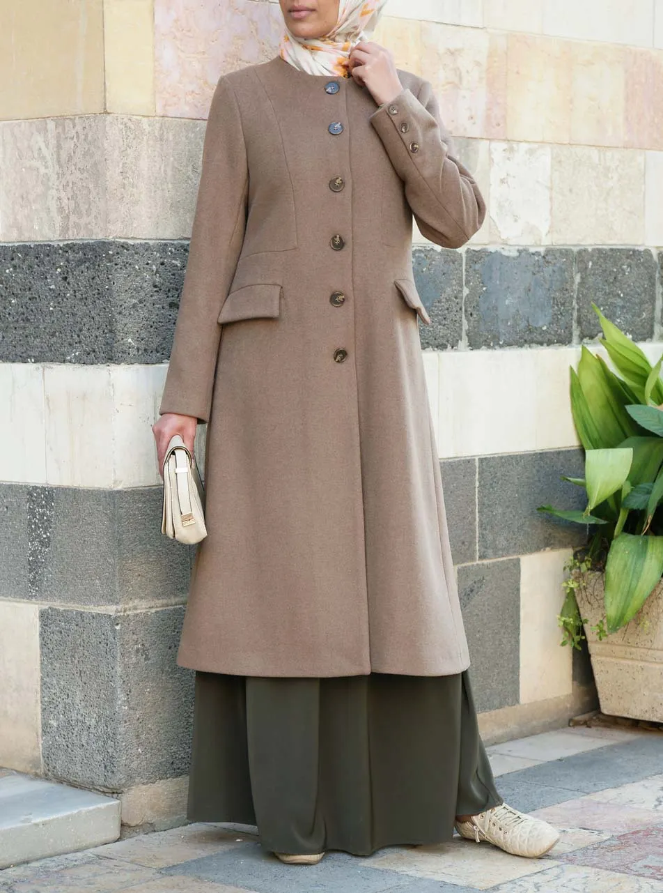 Wool Collarless Coat