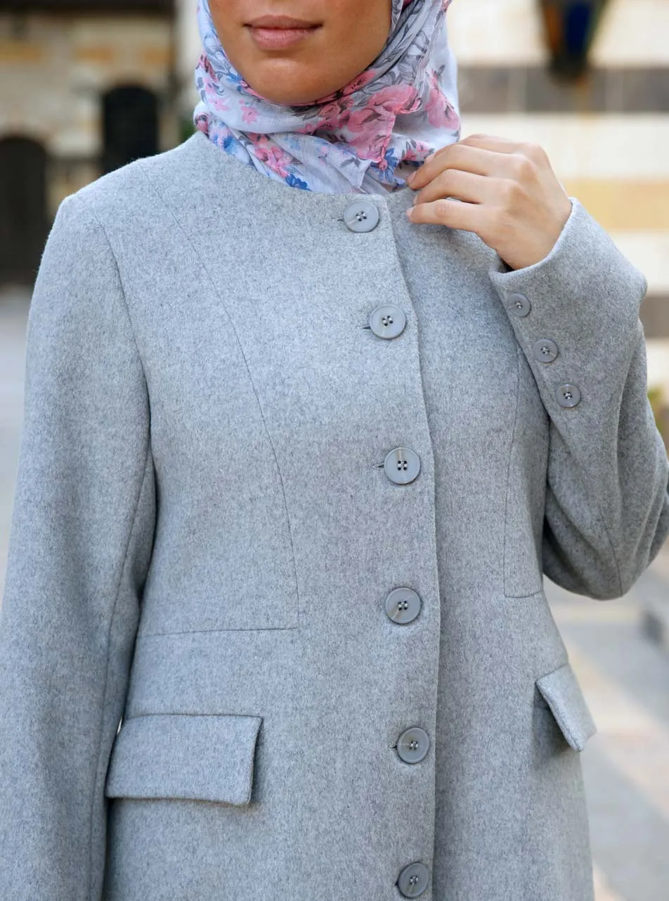 Wool Collarless Coat