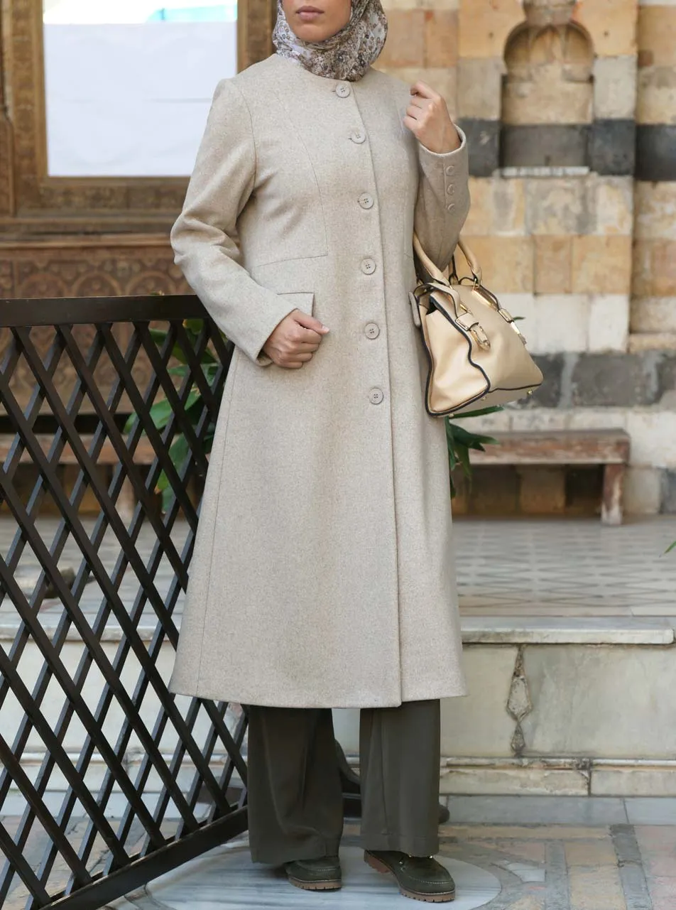 Wool Collarless Coat