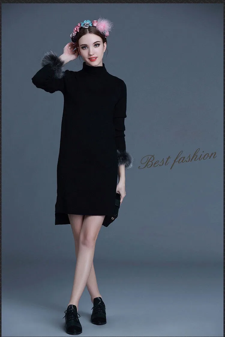 Wool Dress W/ Fur Detail