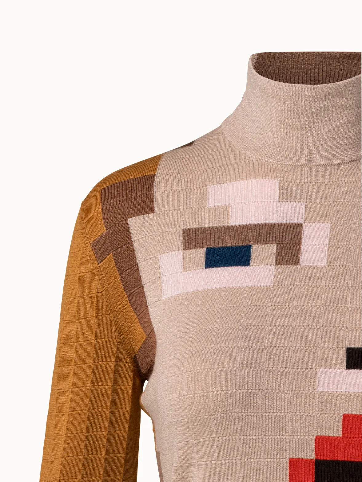 Wool Silk Drei Teile Intarsia Knit Pullover