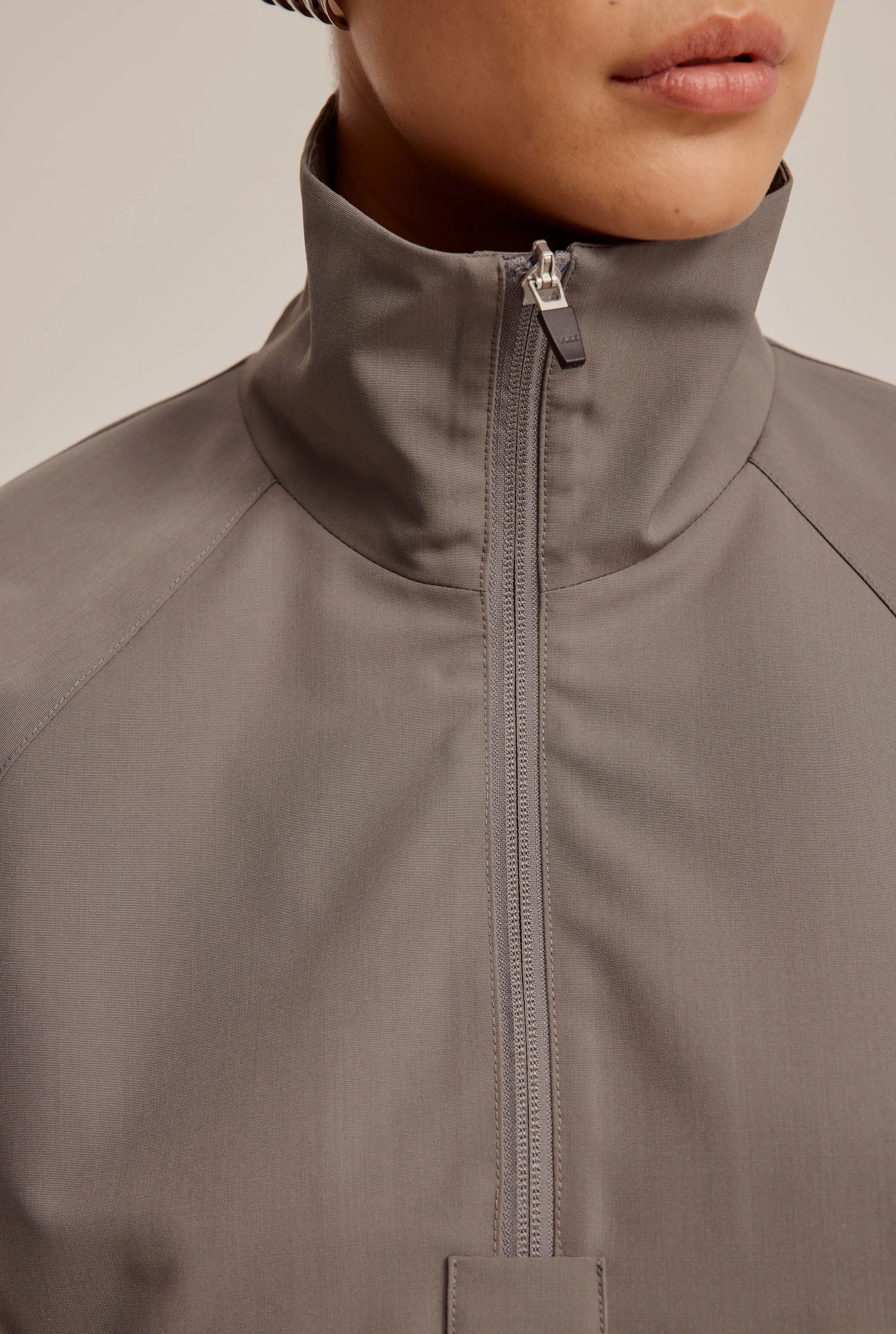 Wool Silk Funnel Neck Pop Over - Gunmetal