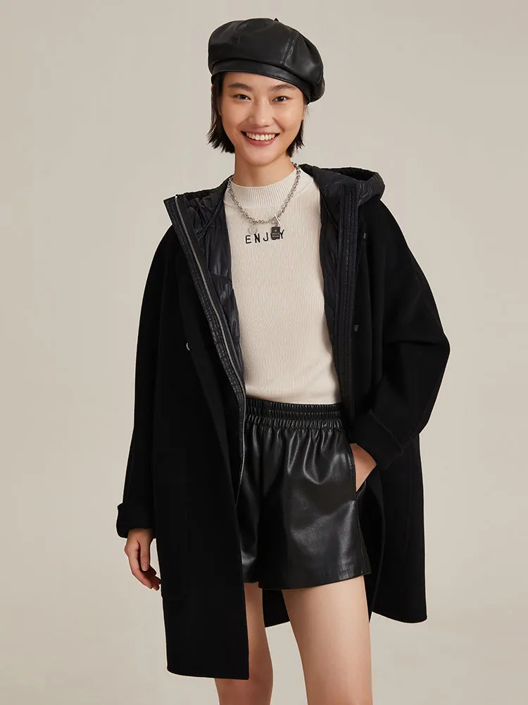 Woolen Coat And Down Puffer Vest Two-Piece Set