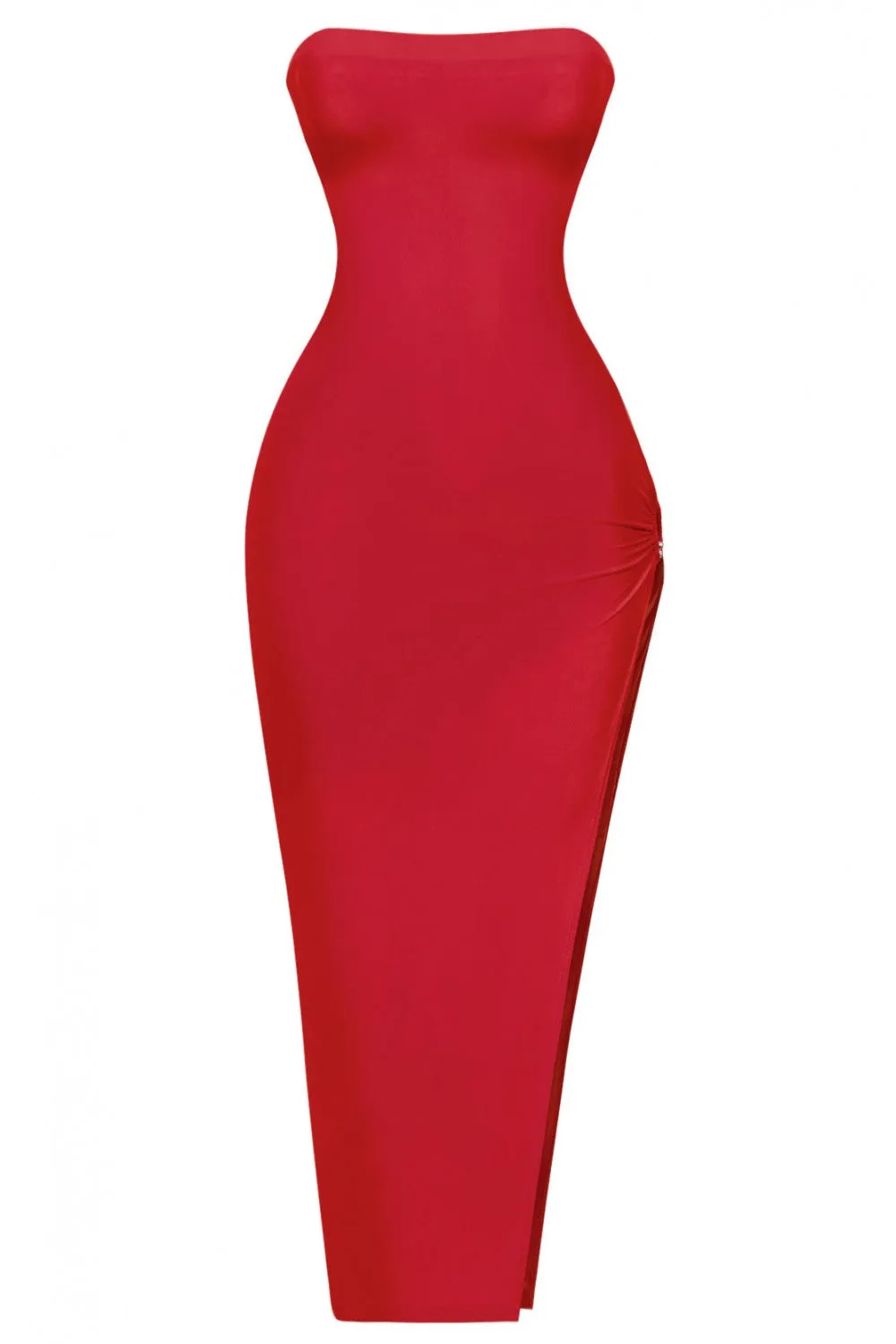 Ya No Me Quieres Thigh High Slit Maxi Tube Dress (Red)