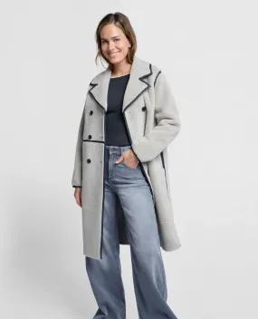 Yaya Dove Grey Faux Shearling Long Coat - UK10