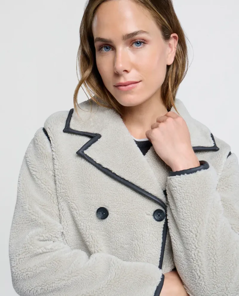 Yaya Dove Grey Faux Shearling Long Coat - UK10