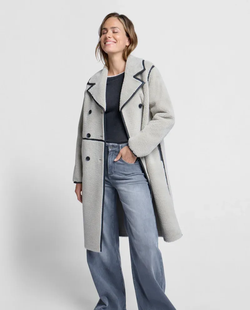 Yaya Dove Grey Faux Shearling Long Coat - UK10