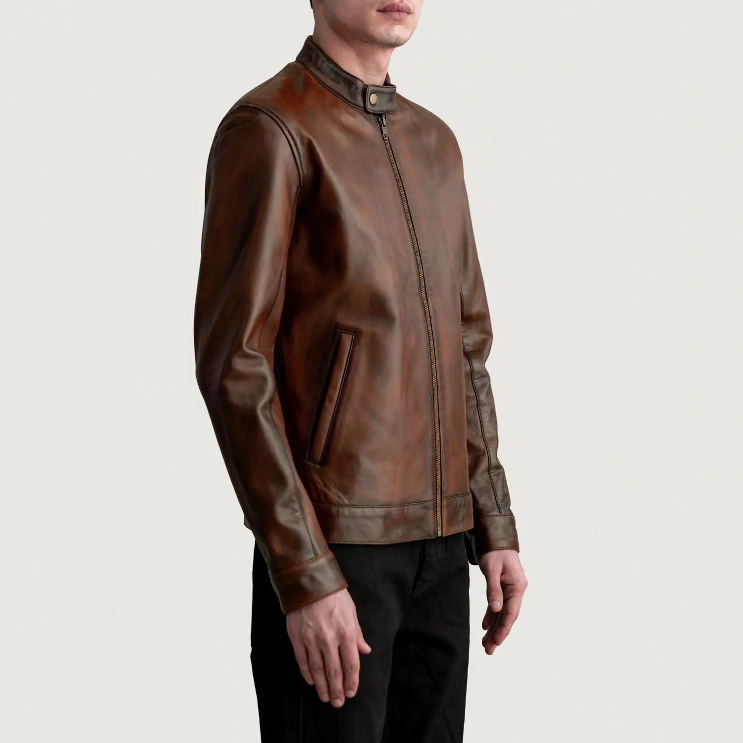 Zen Distressed Brown Leather Biker Jacket