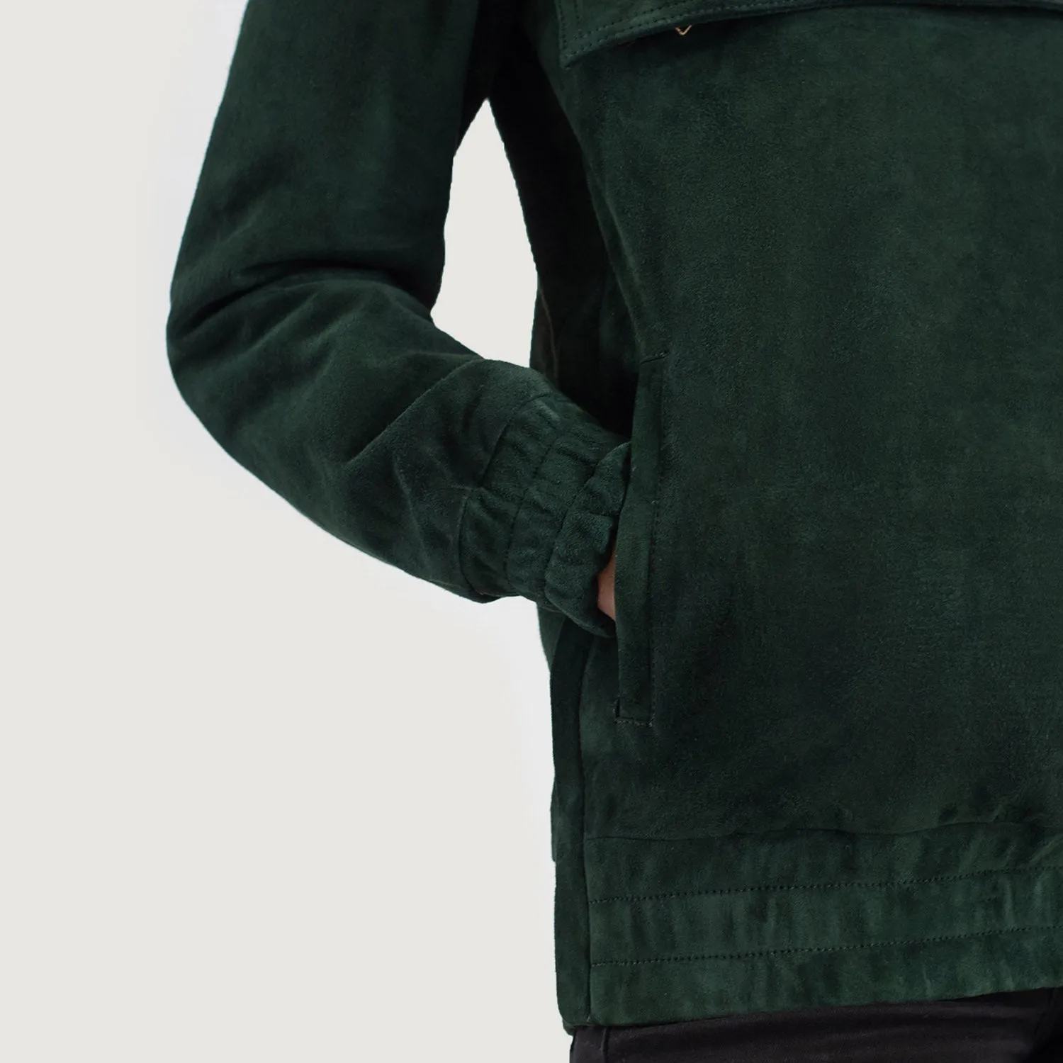 Zest Green Hooded Suede Pullover Jacket